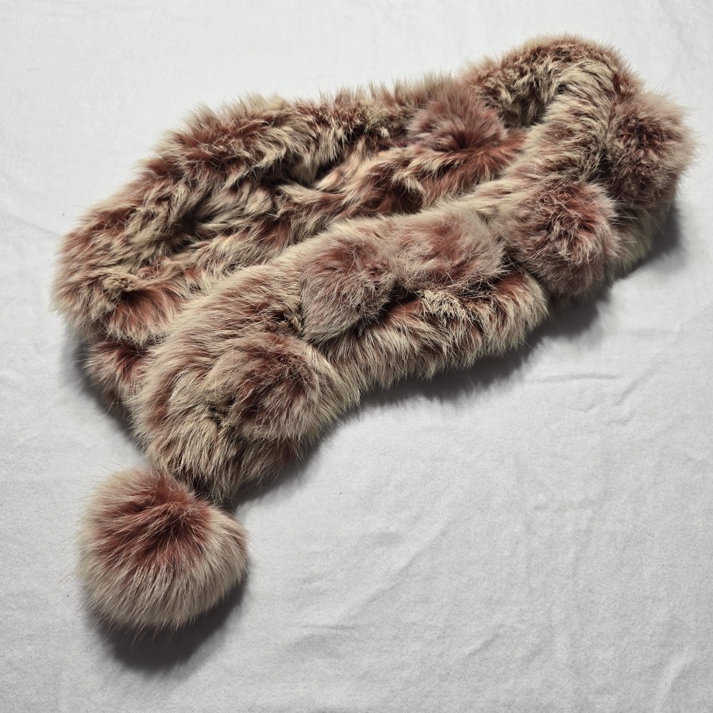 Rabbit‎ Fur Scarf Soft 31" L Brick Red Cream - Picture 6 of 6